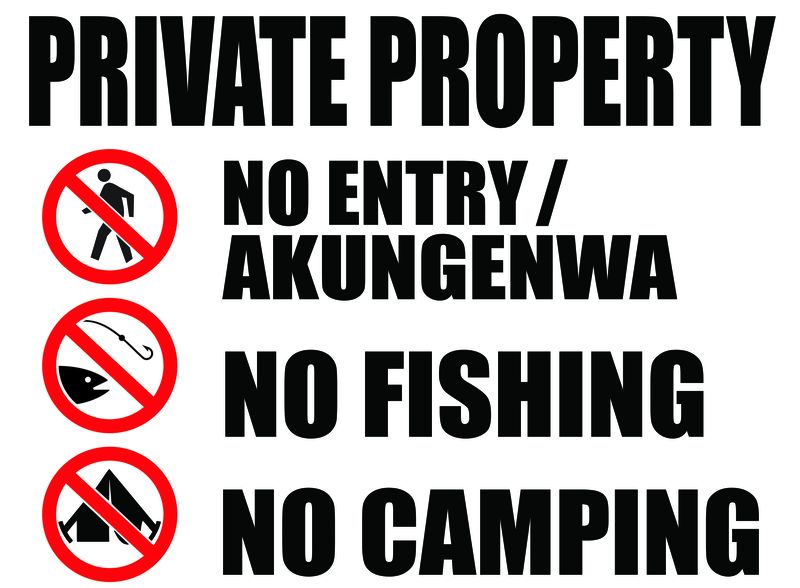 Private Property No Entry No Fishing No Camping 40x60cm Sign - 2 Pack.