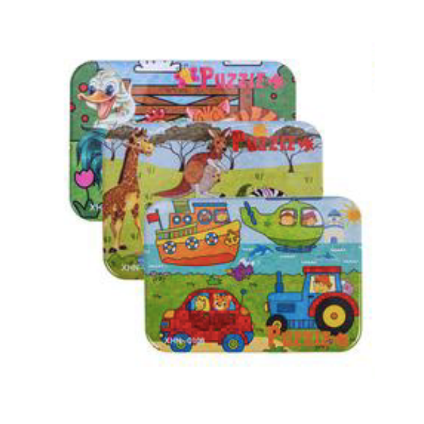 Puzzles - Assorted Illustrated Wooden Tin Box Puzzles - Pack Of 3