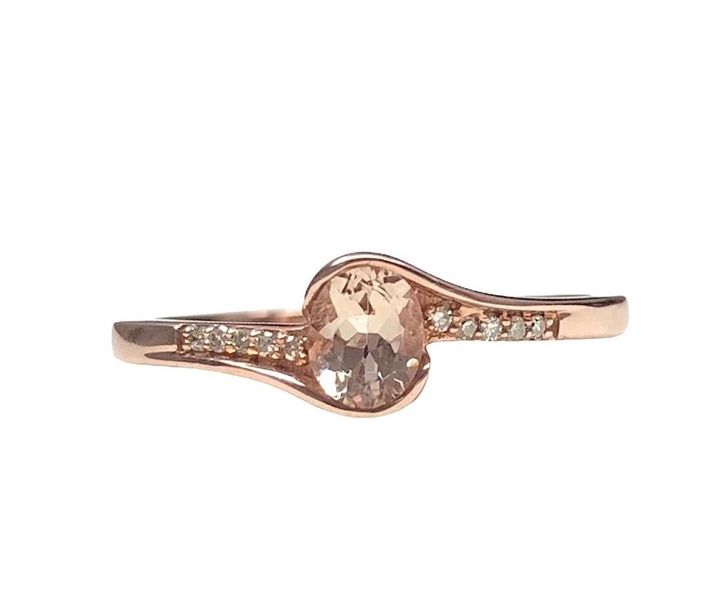 Genuine Morganite Oval Ring with 10 Diamonds -Set in 9 Karat Rose Gold