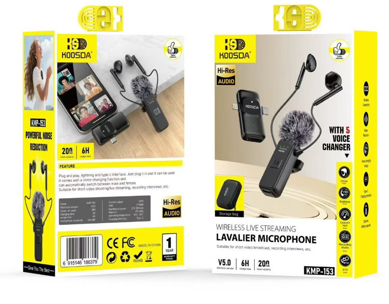 KOOSDA KMP-153 Wireless Live Streaming Lavalier Microphone for Smartphones