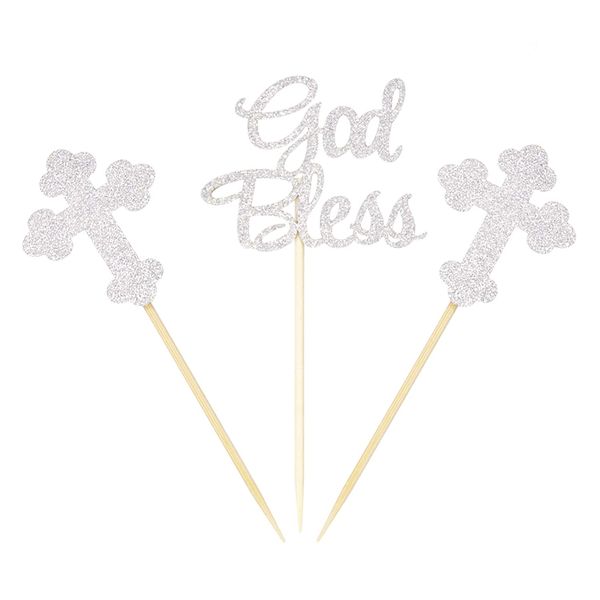 JD Baby Baptism Cupcake Toppers- Gold Glitter