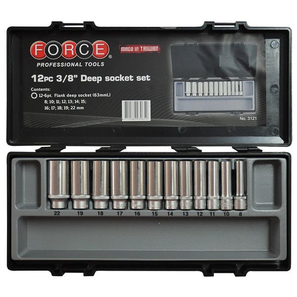 Force 3/8" Dr 12Pc Deep Socket Set (63Mm)