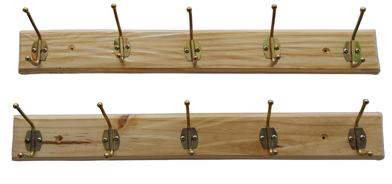 Wooden Wall-Mounted Coat Rack 5 Hook Hangers Clothes Pine Wood Rack - 2x