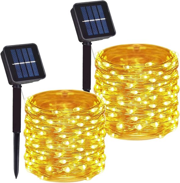 2 Pack 10m LED Solar String Lights Outdoor Waterpoof 8 Modes - 100 LEDs