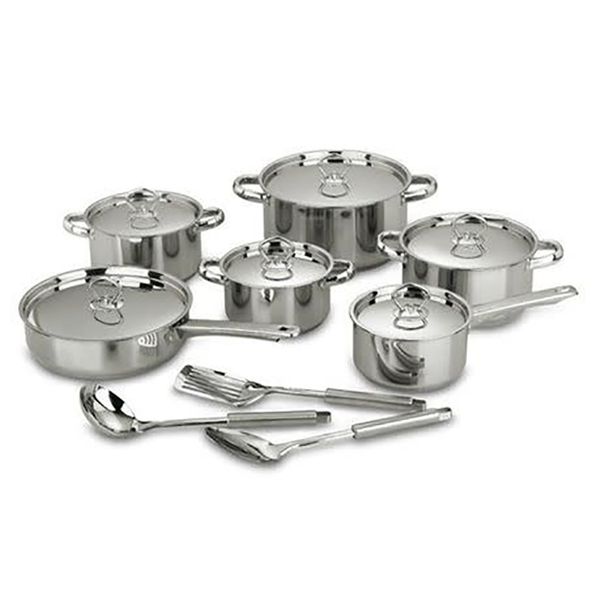 15 Piece Stainless Steel Encapsulated Bottom Cookware Set -Polished Finish