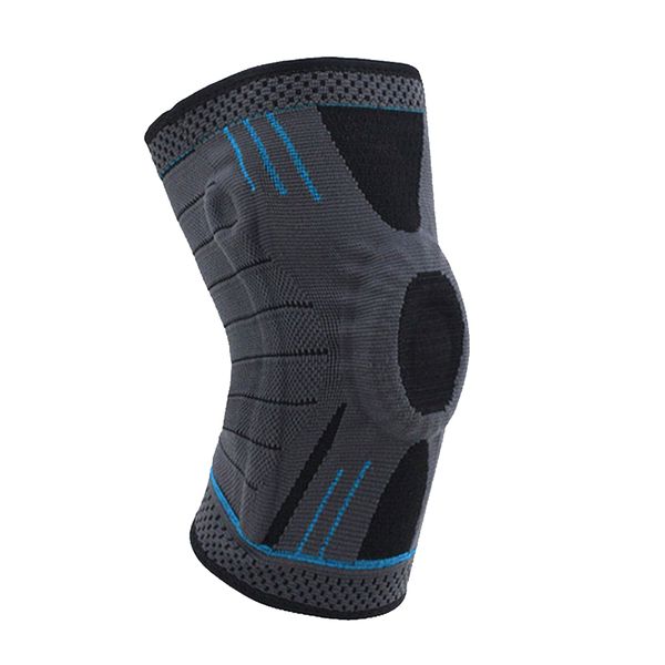 3D Knee Compression Sleeve Brace with Silicone Pad (Size:L) - Black &amp; Blue