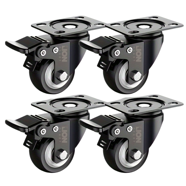 LH 1.5'' Caster Wheels Heavy Duty With Safety Brake 360 - 4 Piece - Black