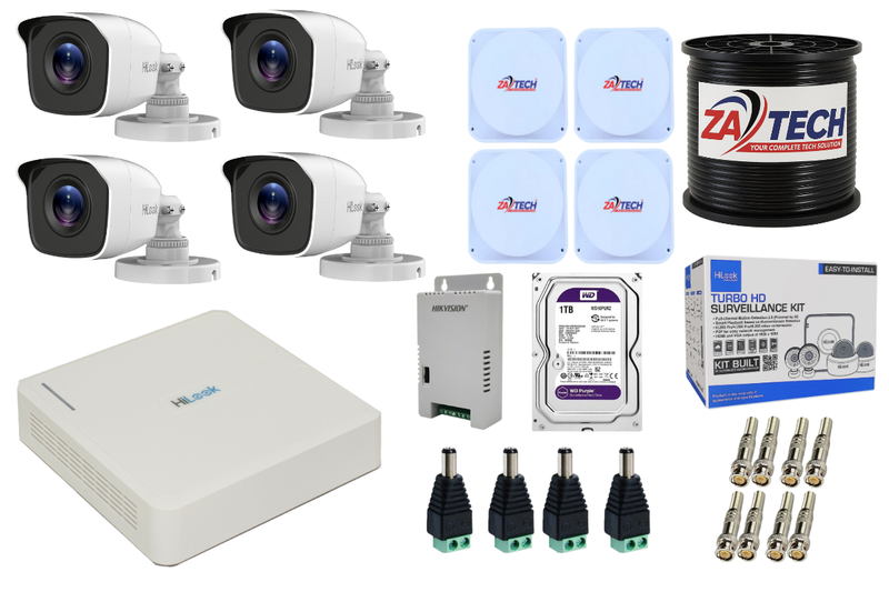 HiLook 4CH CCTV Kit with 4 Cameras, 1TB HDD, Zatech RG59 Roll &amp; Connectors