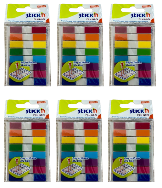Stick ' N Film Index Tabs 8 Assorted Colours (45mm x 8mm) - Pack of 6