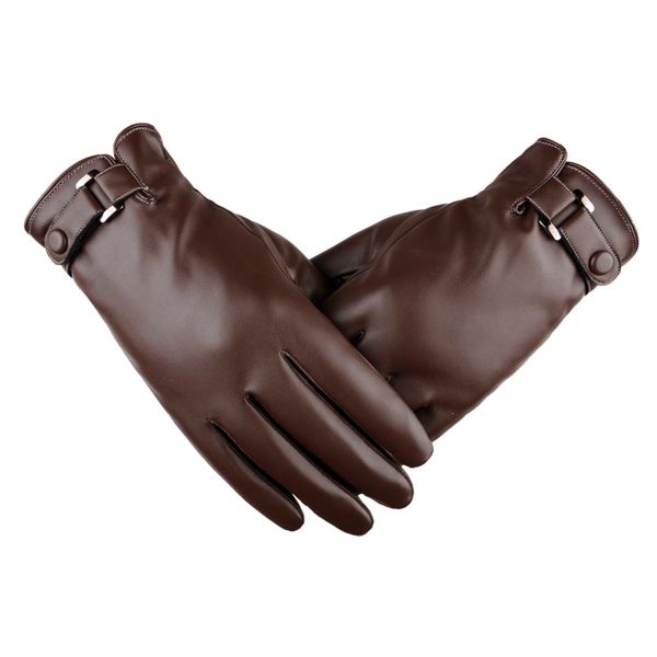 One Pair Men's Winter PU Leather Touchscreen Glove with Velvet Lining-Brown