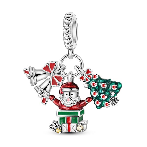 Bell, Tree &amp; Santa Christmas Charm For Charm Bracelet