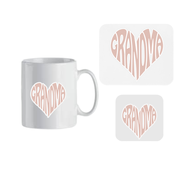 Grandma Heart Mug, Coaster and Mousepad