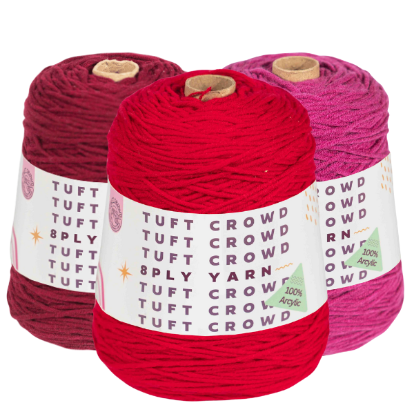 TUFT CROWD - Cherry Yarn, 8-ply Tufting Yarn ( 3 x 400g ) , Knitting Yarn
