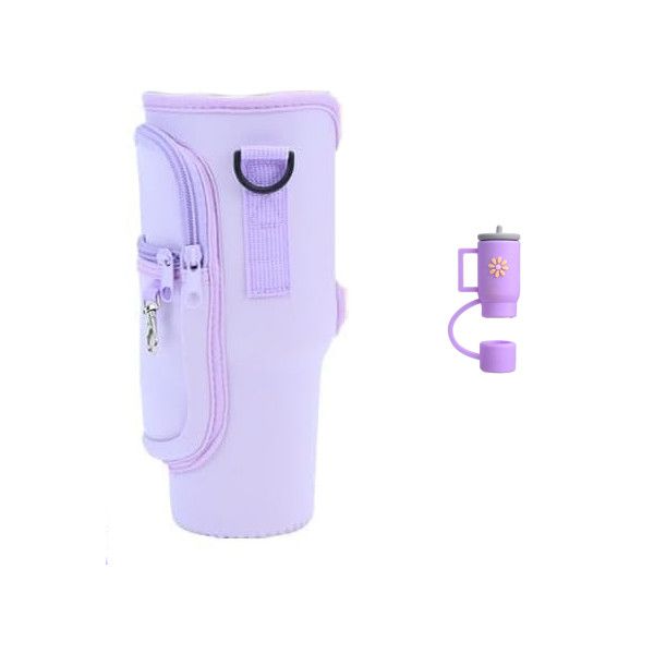 Purple 40oz Neoprene Travel Cup Carrier w/ Phone Pouch & Straw Cover Charm