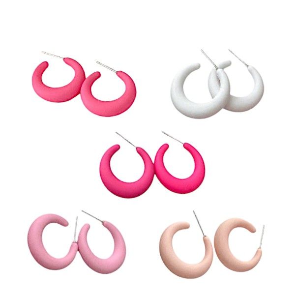 5 Pairs Minimalistic Hoop Earrings Set - Multicolor