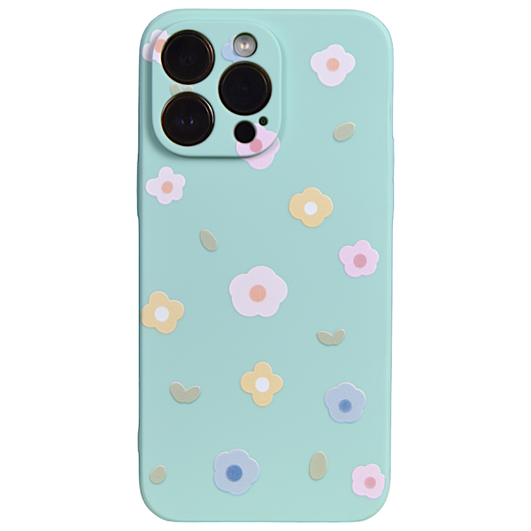 Turquoise - Phone Case with Small Flowers &amp; Pro Cam - Iphone 14 Pro Max
