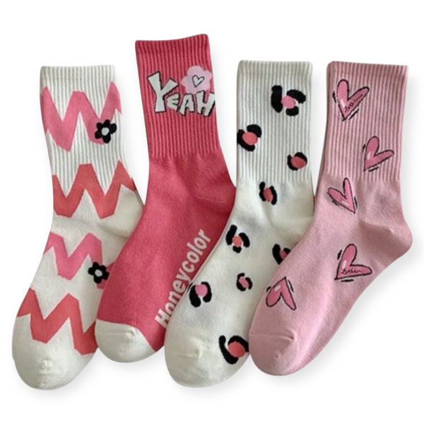 Pink Socks Collection - Set of 4 Stylish Pairs