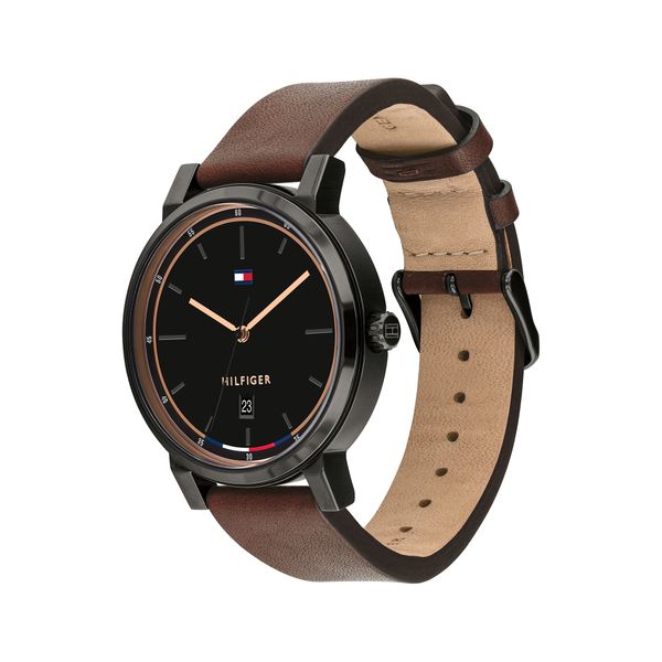 Tommy Hilfiger - Thompson - Black Dial with Brown Leather Strap