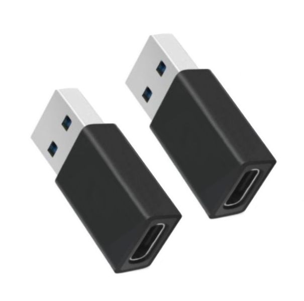 USB Type-A Male to USB Type-C Female Adapter - 2 Pack