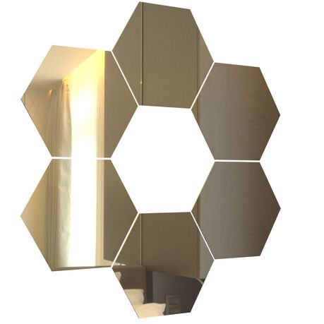 Hexagon Mirror Tiles Décor Gold, Large Self Adhesive Mirror Wall Tiles