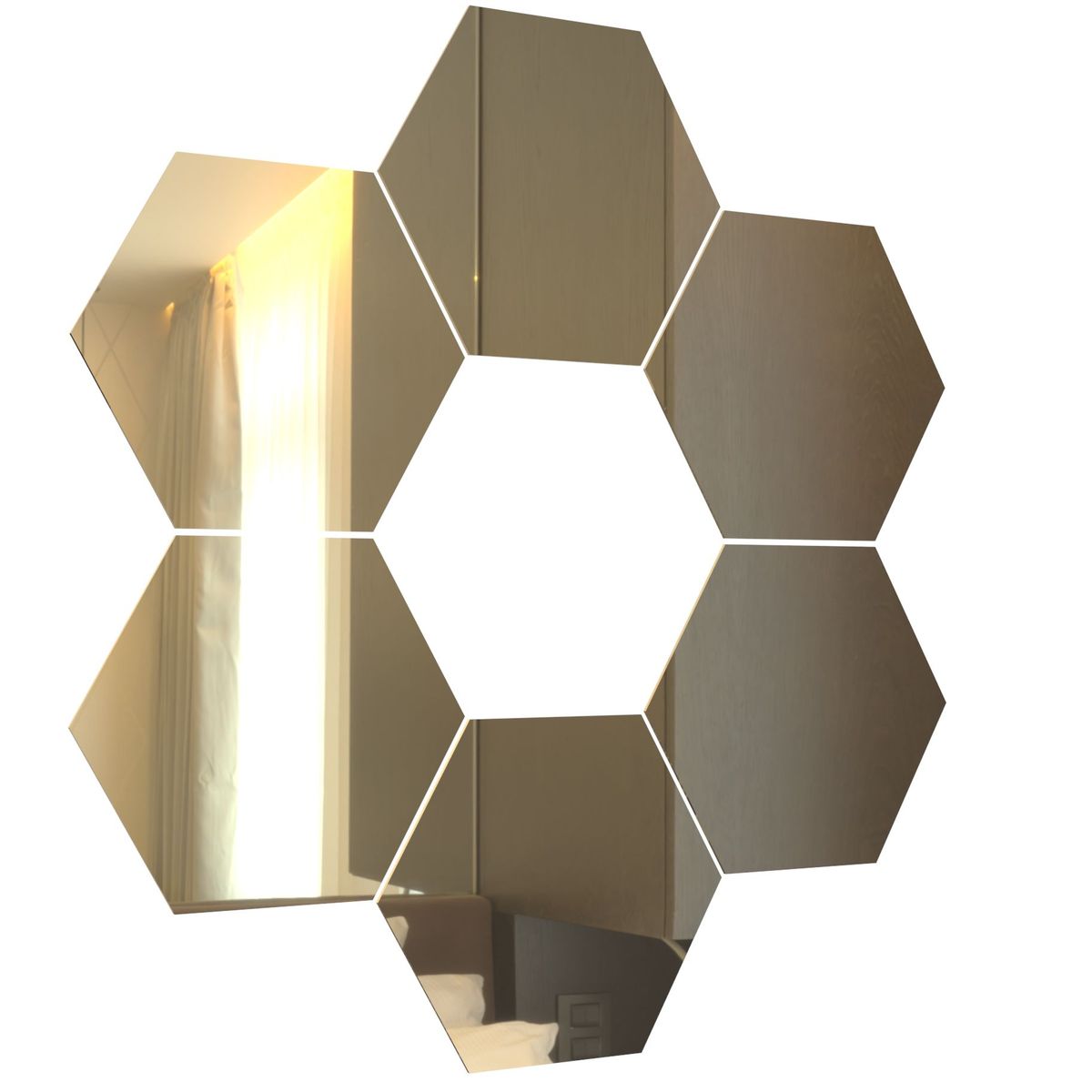 Hexagon Mirror Tiles D cor Gold Self Adhesive 20cm Large 6 