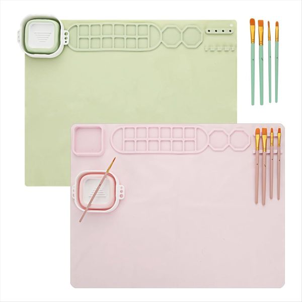 2 Pcs Silicone Painting Mat with Water Cup 20x16 Inch Silicone Art Mat