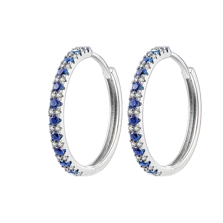 Elegant 925Sterling Silver Hoop Earrings Adorned with Blue Zirconia Stones Image
