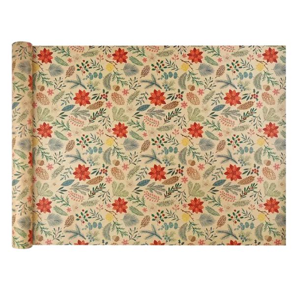 Craft Brown Paper Floral &amp; Colourful Wrapping Gift Paper 10m