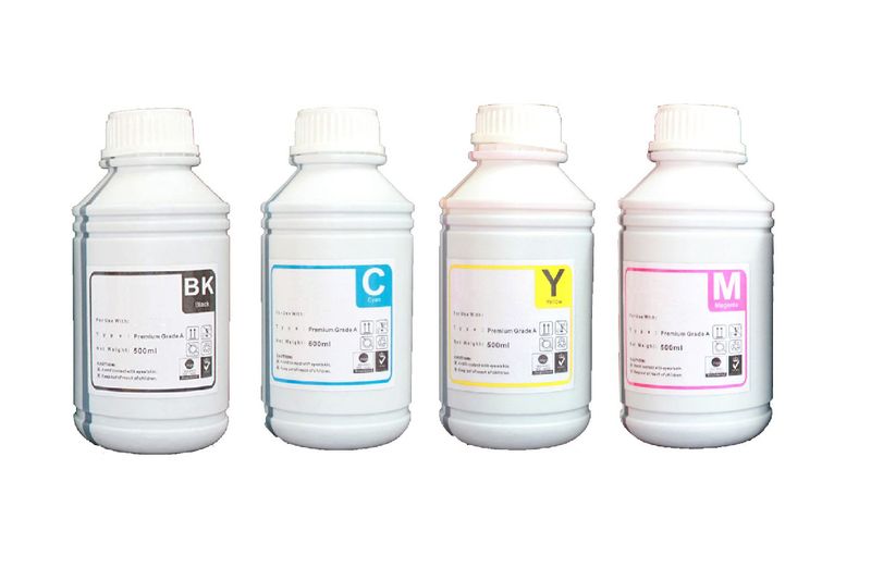 Printer Refill Ink Bottle Set - 500ml - All Colors - Black, Cyan, Yellow and Magenta