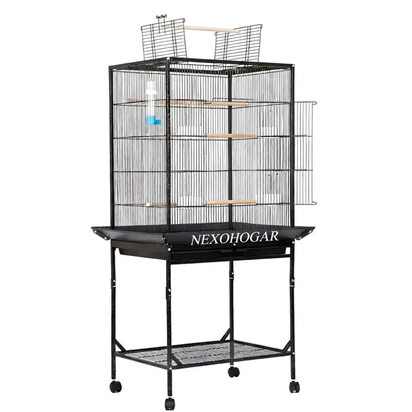 NEXOHOGAR Bird Cage Flat Top Wrought Iron Bird Flight Cage with Perches