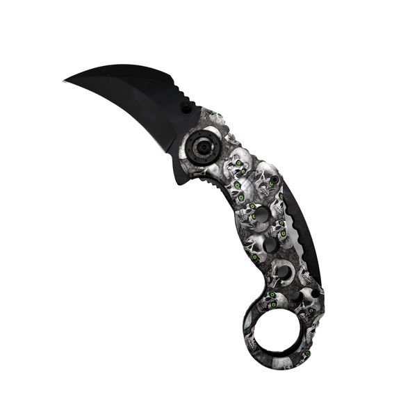 Grey Skull Foldable Finger Ring Extended Grip Claw Blade with Belt Clip
