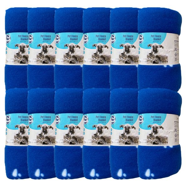 Pet Mall Pet Fleece Blanket Blue Paw Print (76 x 100cm) - 12 Pack