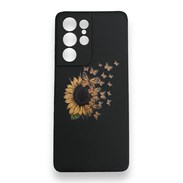 AMA Sunflower &amp; Butterfly Pattern Black Silicon Case For Samsung S21 Ultra