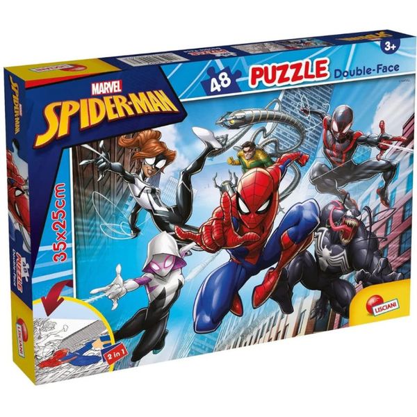 Lisciani 48 Piece Double Face Puzzle Marvel Spiderman - Colouring Fun!
