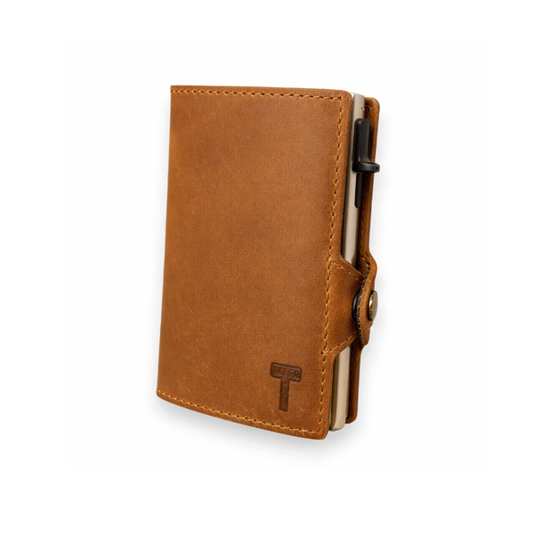 Reptronic Genuine Saddle Leather Pop-up Wallet - Light Brown
