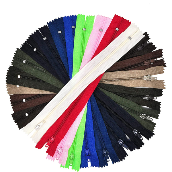 100 Nylon Zippers - Mixed Colours 23cm