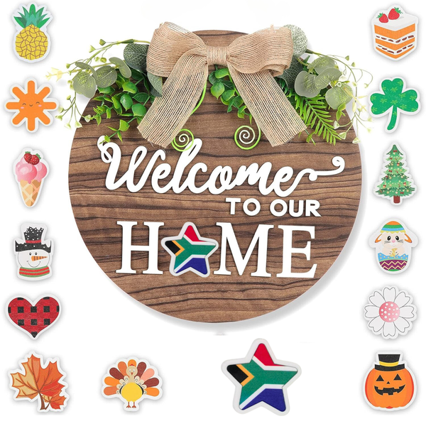 Premium Wood Welcome Home Sign, Halloween and Christmas Wreath Wall Hanging