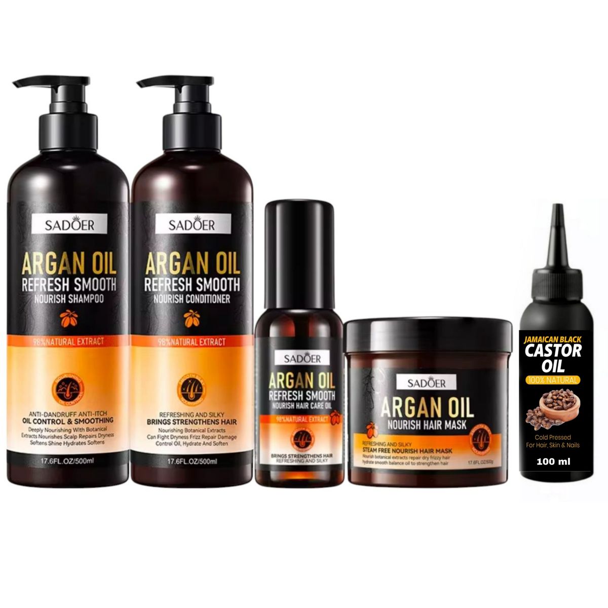 Argan Oil Hair Shampoo, Conditioner, Mask, Oil & Jamaican Castor Oil