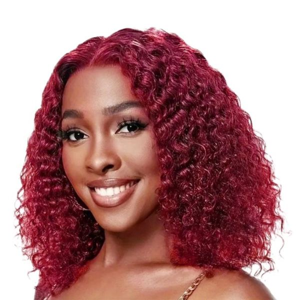 12IN Burgundy Lace Front Wig Human Hair 13x4 Water Wave Wig Brazilian Hair