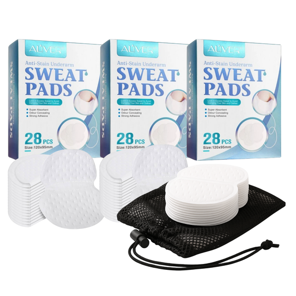 Underarm Sweat Pads 3-Pack (28pcs Each) + Storage Bag