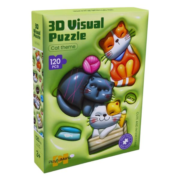 PlayfullMario: Kids 3D Visual Puzzle Cat Theme (120 Piece)