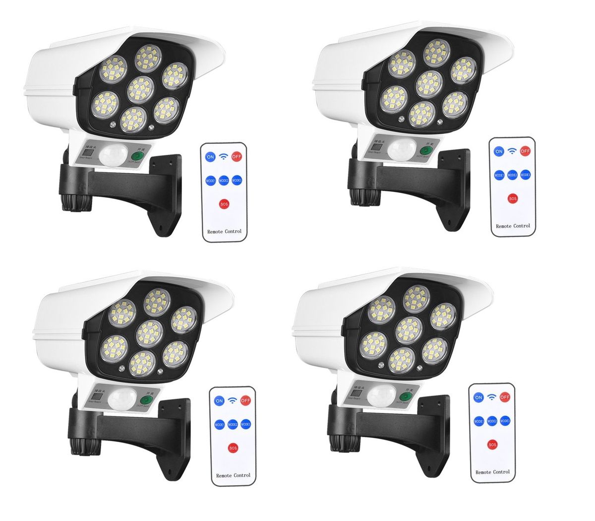4 Pcs 2 in 1 Waterproof Dummy Camera Solar Sensor Lights With Remote