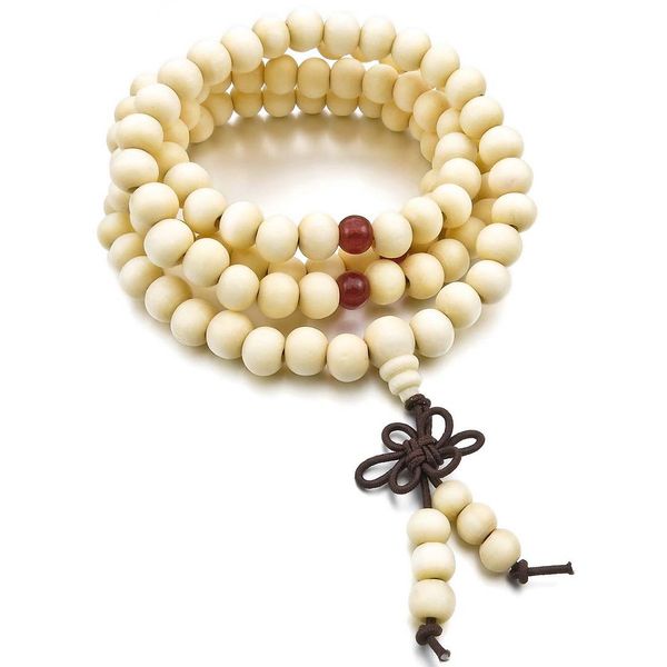 Wood Necklace Tibetan White Sandal 108pcs Bead Buddhist Prayer Bracelet