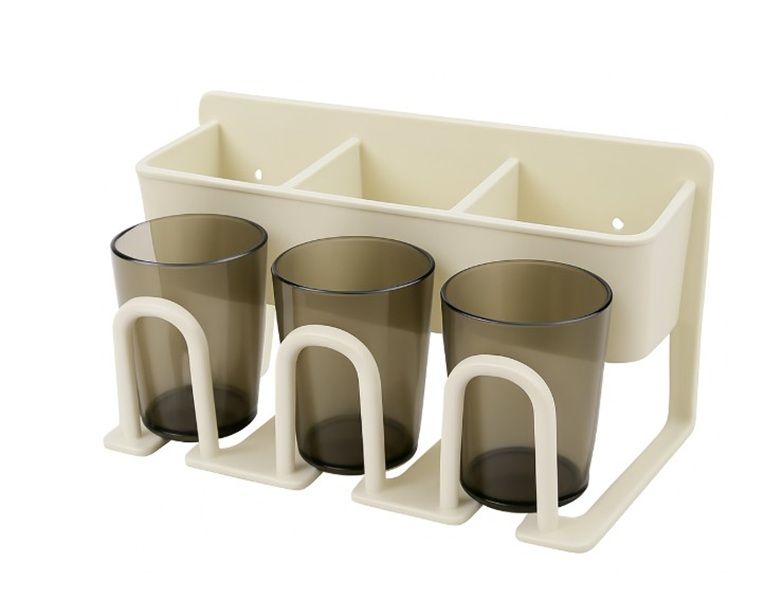Bathroom Wall Shelf with 3 Tumblers-Cream