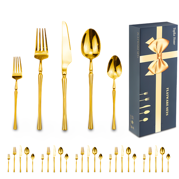 Topika 30 Piece Stainless Steel Cutlery Flatware Sets Knife Fork Spoon Sets
