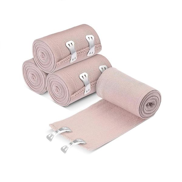 Elastic Bandage for Ankle, Wrist, Arm, Leg Sprains - Pack of 4 - 4 Inch x 15 Ft