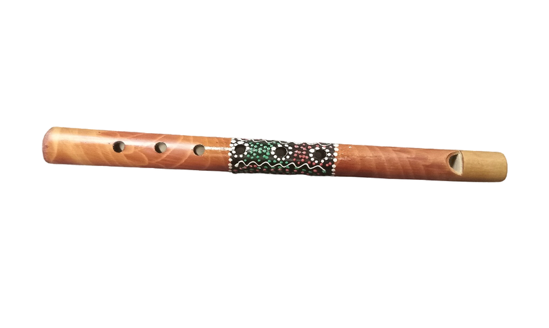 Bamboo Flute 6 Tone Holes Handpainted - Red, Green Swirl Dots 30cm