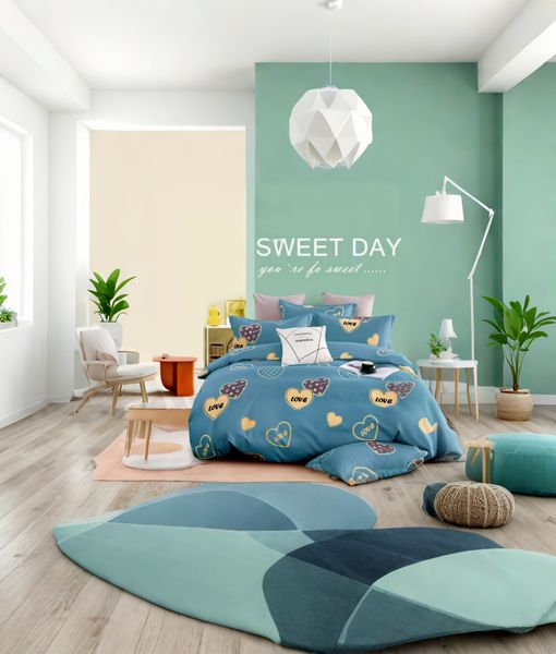 Green Polyester Hearts All Three Quarter tc Duvet Cover