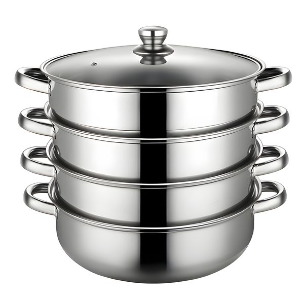 4-Layer Stainless Steel Steamer Set with Glass Lid and Scald-Proof Handles