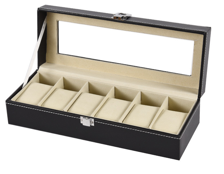 Jack Brown Luxury 6-Slot PU Leather Watch Display Box - Black